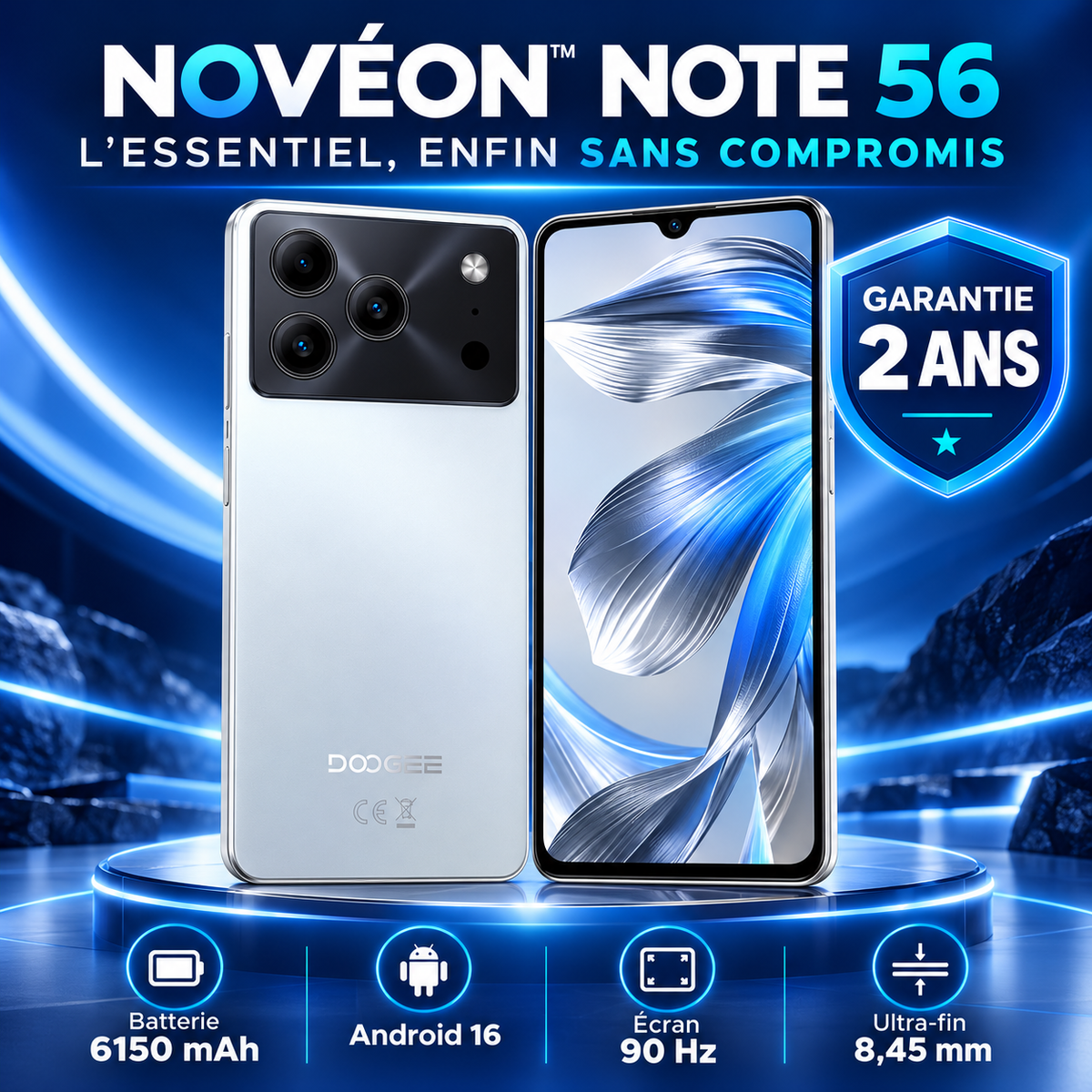 NOVÉON™ Note 56 — Smartphone Android 16 avec batterie 6150 mAh