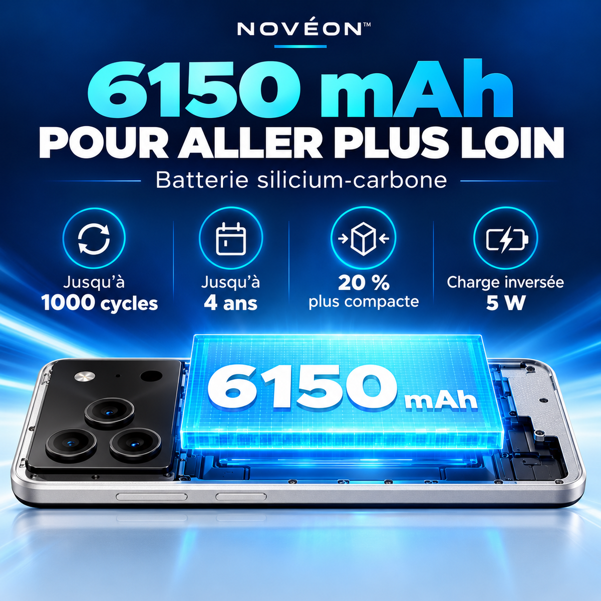 NOVÉON™ Note 56 — Smartphone Android 16 avec batterie 6150 mAh