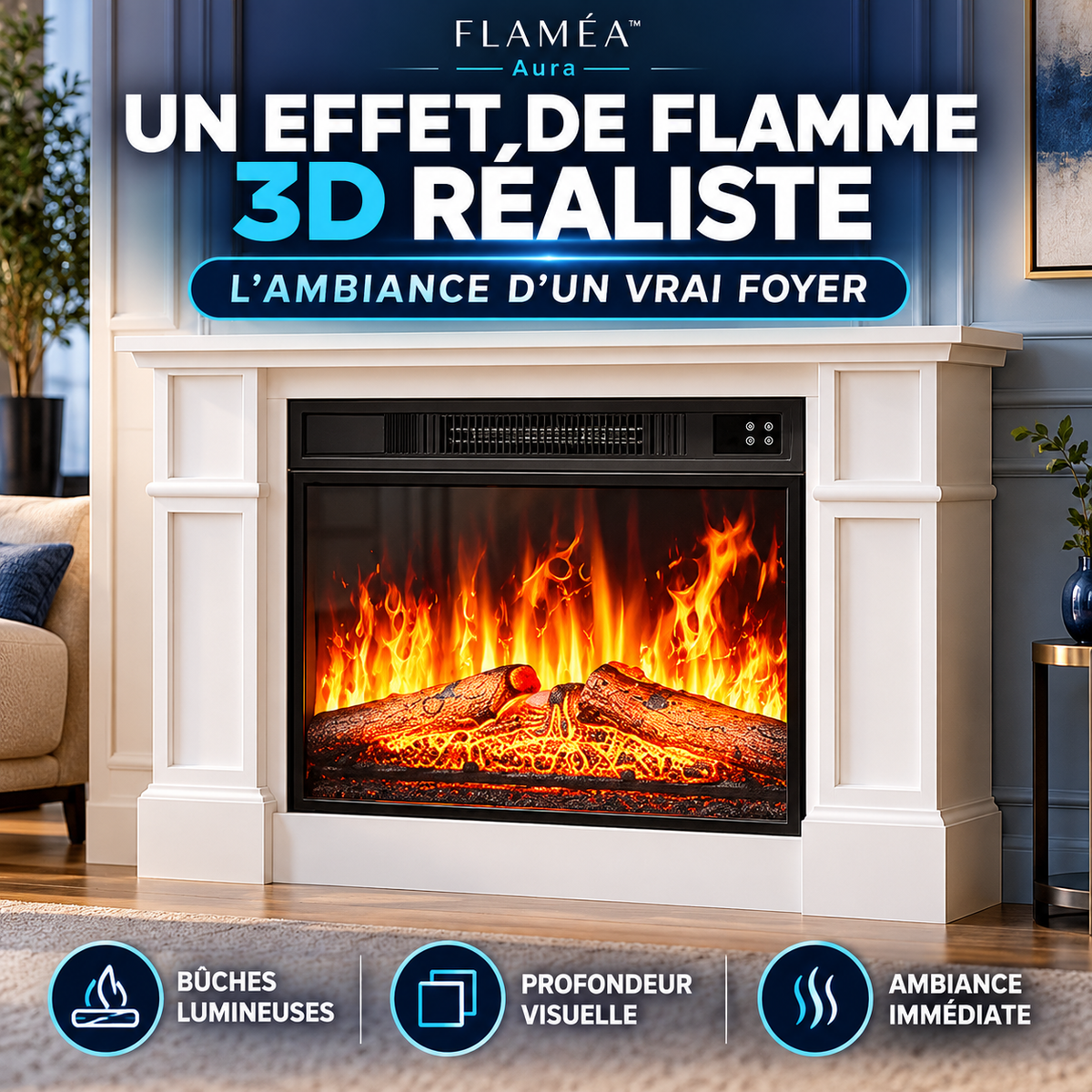 FLAMÉA™ Aura — Cheminée électrique autoportante 2000 W