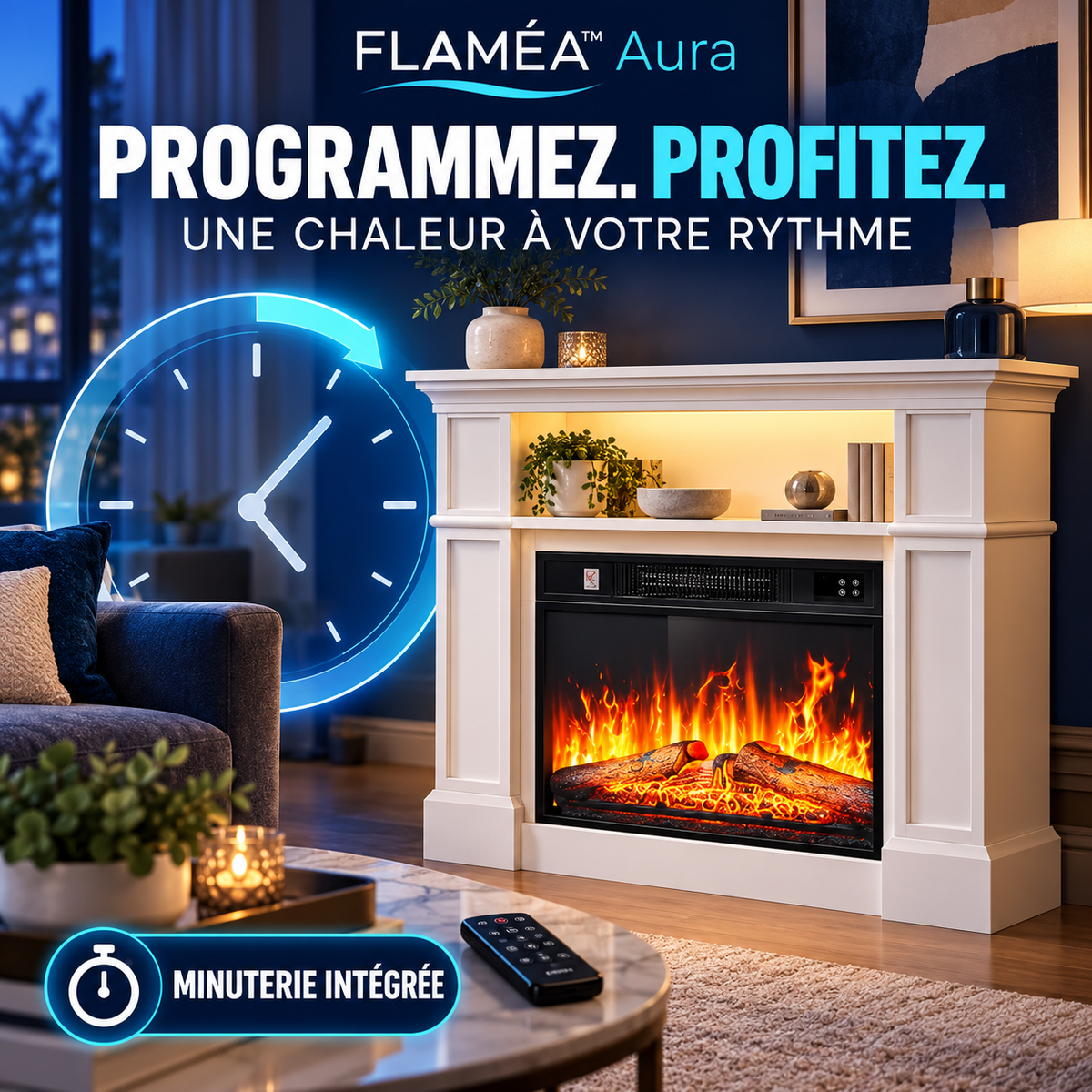 FLAMÉA™ Aura — Cheminée électrique autoportante 2000 W
