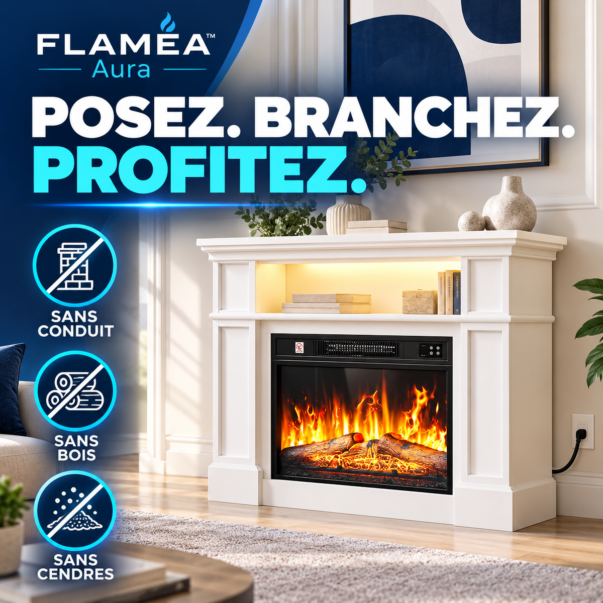 FLAMÉA™ Aura — Cheminée électrique autoportante 2000 W