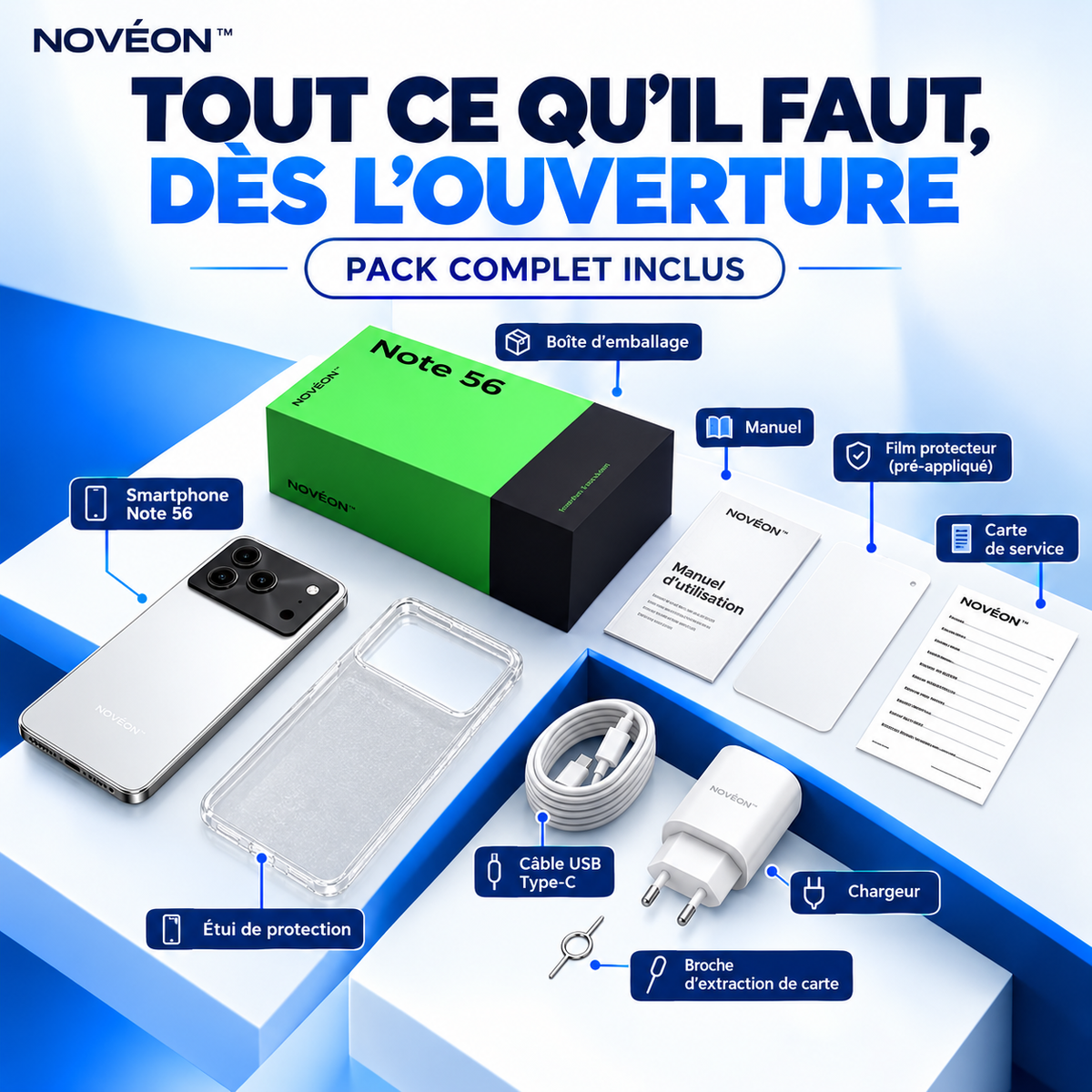 NOVÉON™ Note 56 — Smartphone Android 16 avec batterie 6150 mAh