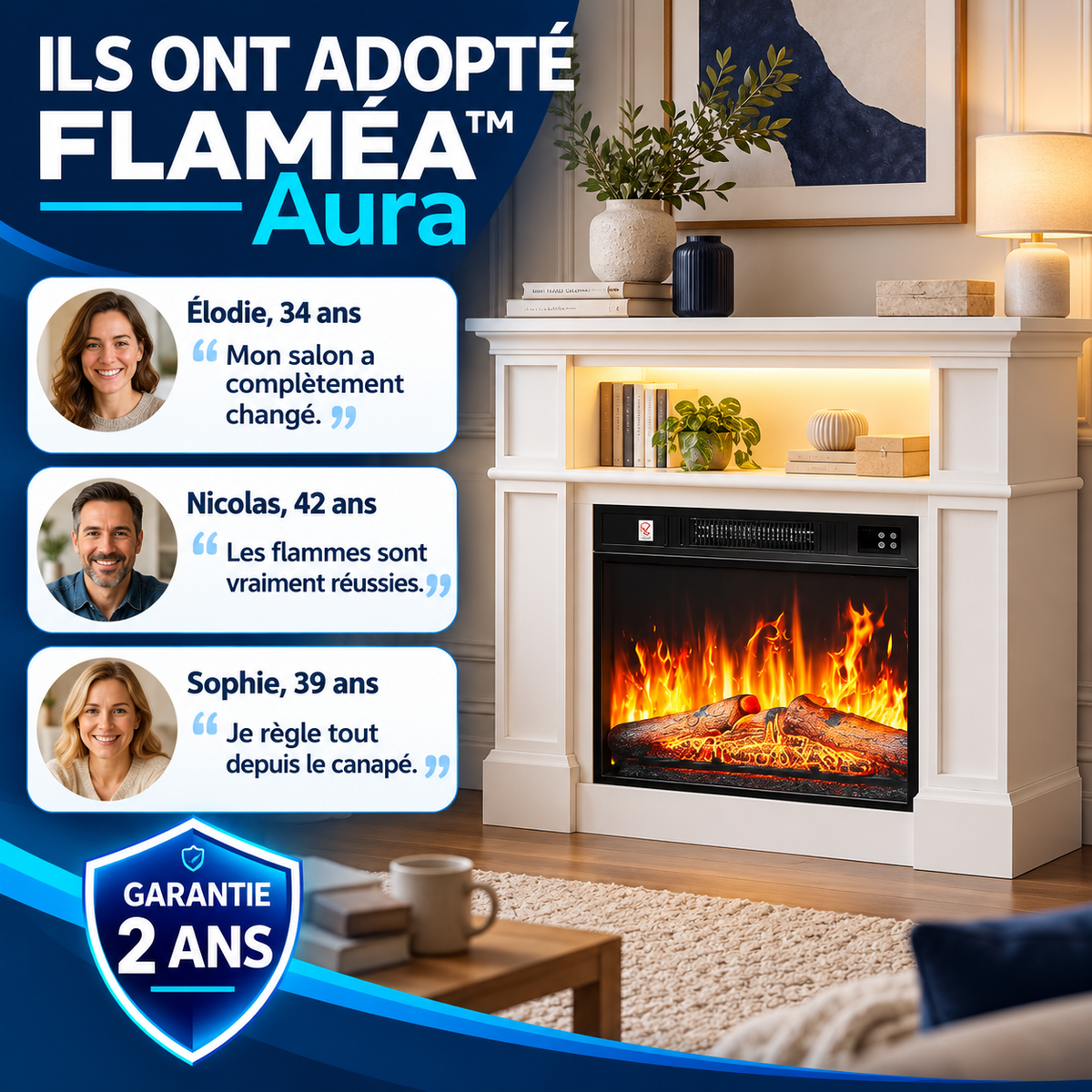 FLAMÉA™ Aura — Cheminée électrique autoportante 2000 W