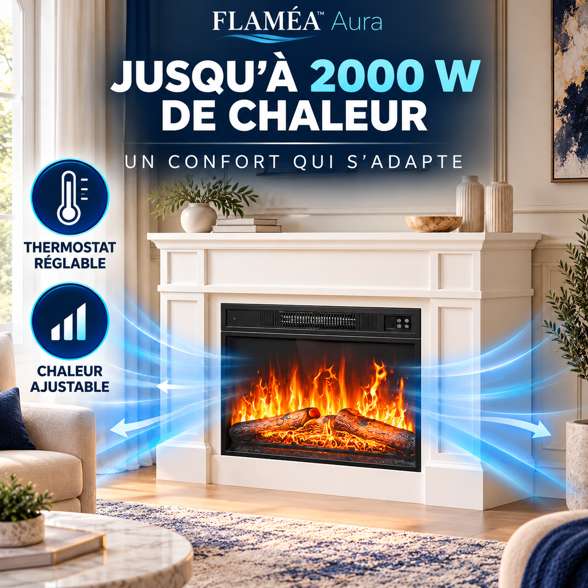 FLAMÉA™ Aura — Cheminée électrique autoportante 2000 W