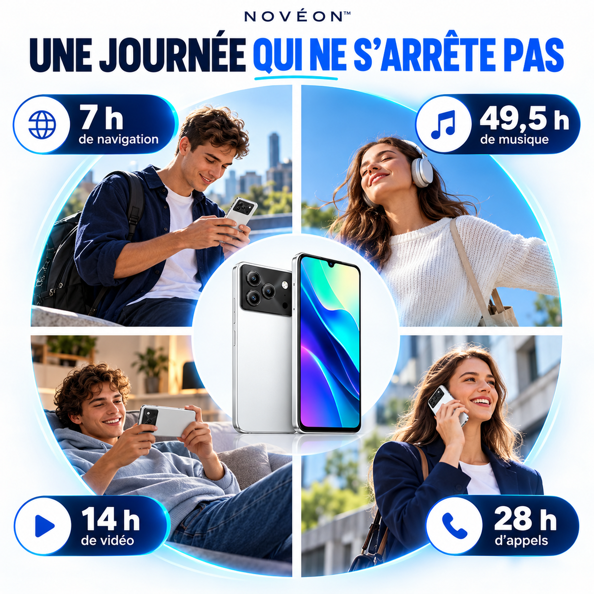 NOVÉON™ Note 56 — Smartphone Android 16 avec batterie 6150 mAh