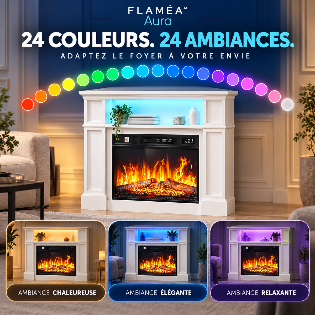 FLAMÉA™ Aura — Cheminée électrique autoportante 2000 W
